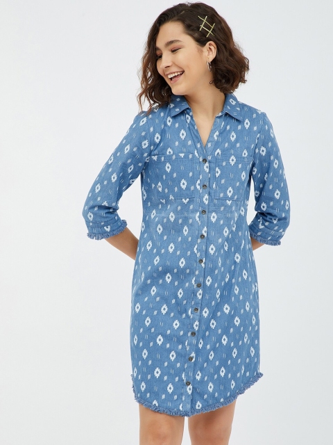 Femella Blue & White Shirt Cotton Dress