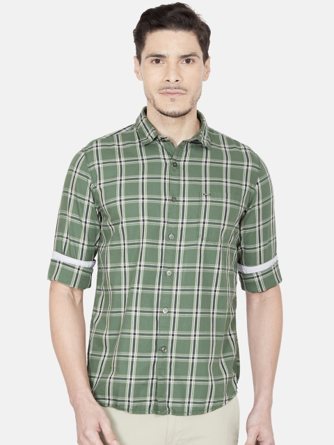 Oxemberg Men Green Slim Fit Windowpane Checks Checked Casual Shirt