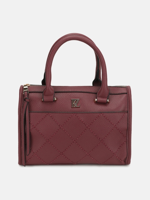 Kazo Burgundy Textured Structured Handheld Bag with Cut Work