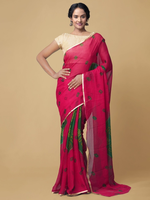 Unnati Silks Pink Bandhani Saree