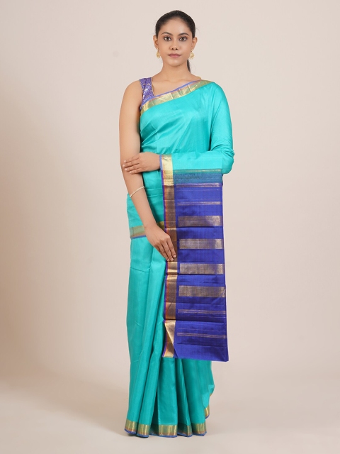 Pothys Blue & Gold-Toned Zari Pure Silk Kanjeevaram Saree