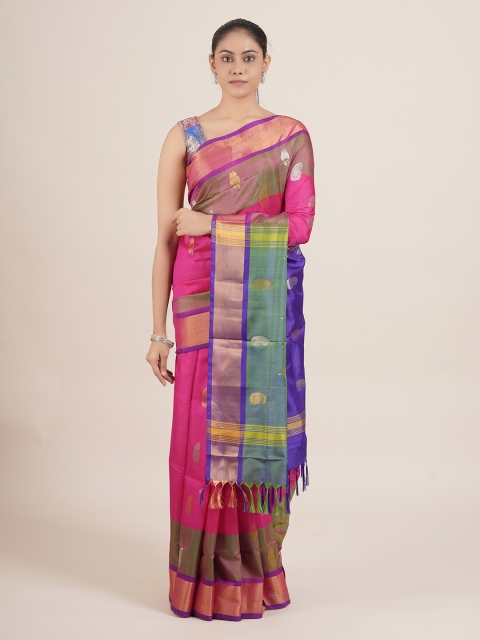 Pothys Pink & Blue Bagh Pure Silk Uppada Saree