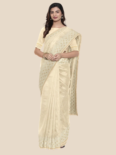 Kalamandir Cream-Coloured & Silver-Toned Embellished Beads and Stones Silk Blend Heavy Work Saree
Kalamandir Cream-Coloured & Silver-Toned Embellished Beads and Stones Silk Blend Heavy Work Saree