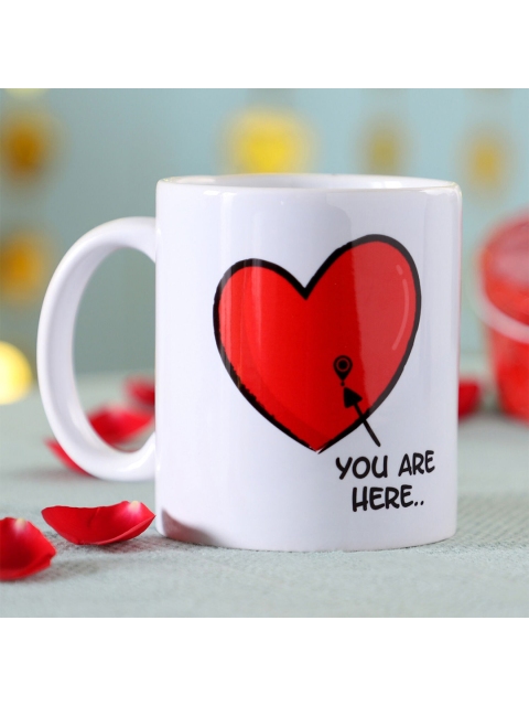 Ferns N Petals White & Red Printed Ceramic Matte Mugs Set of Cups and Mugs