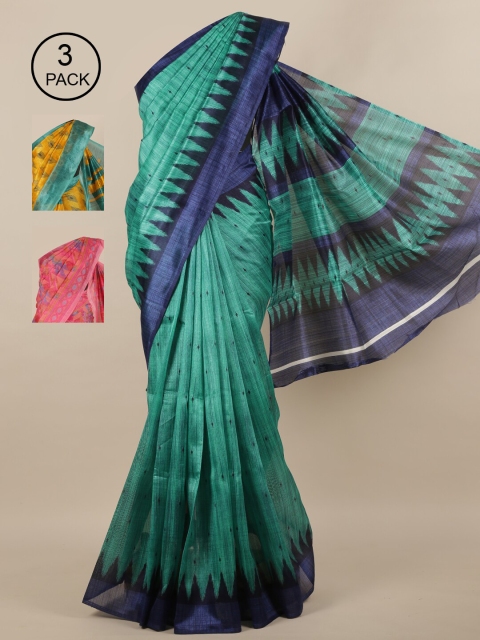 Pothys Pack Of 3 Jute Silk Sarees, Green
