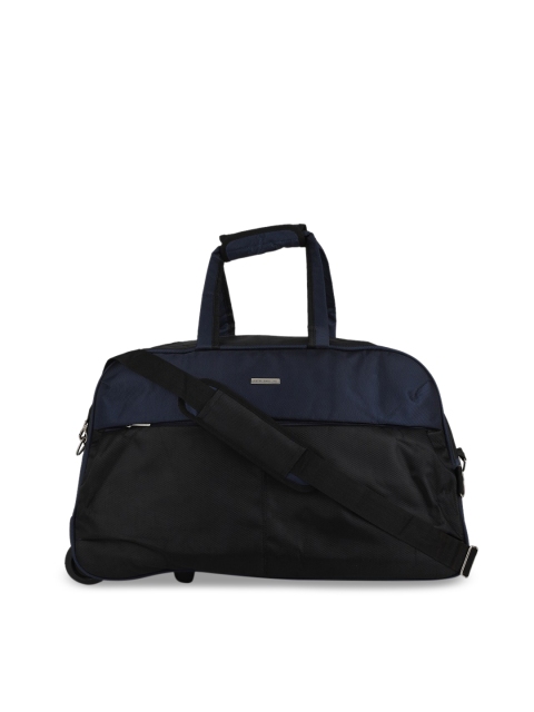Peter England Men Black & Navy Blue Textured Duffel Bag