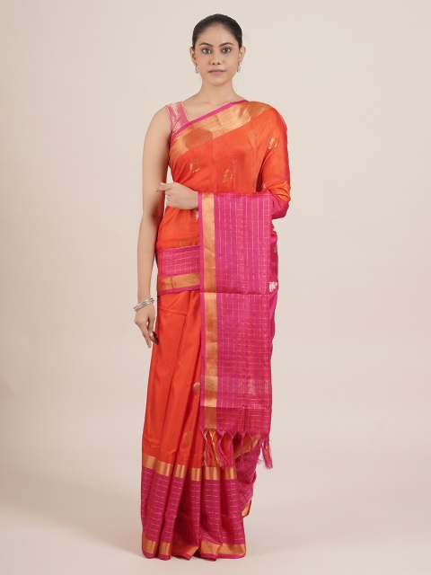 Pothys Orange & Pink Woven Design Pure Silk Uppada Saree