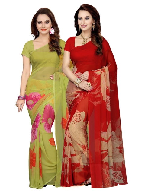 KALINI Multicoloured Pack of 2 Floral Poly Georgette Saree, Multi