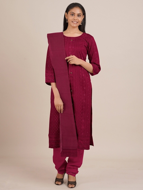 Pothys Maroon Unstitched Dress Material