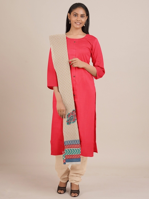 Pothys Pink & Cream-Coloured Unstitched Dress Material