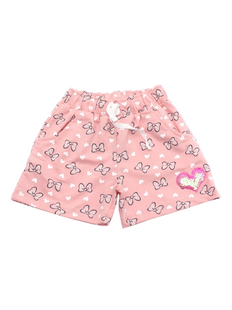 Lil Lollipop Girls Peach Floral Printed Mid-Rise Regular Shorts