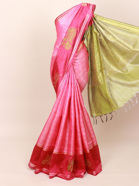 Pothys Pink & Green Jute Silk Saree