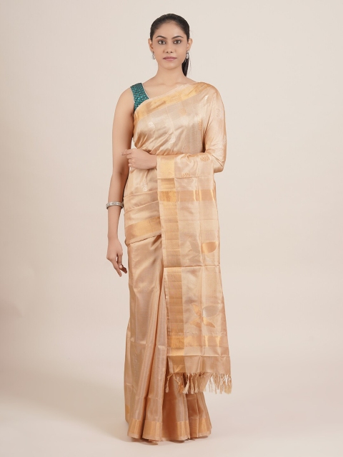 Pothys Cream-Coloured & Grey Woven Design Pure Silk Uppada Saree