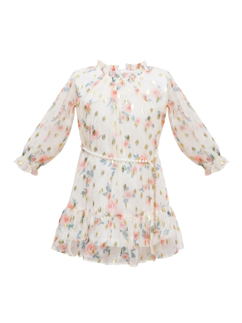 Daffodils GIRLS WEAR Girls Cream Floral A-Line Belted Dress