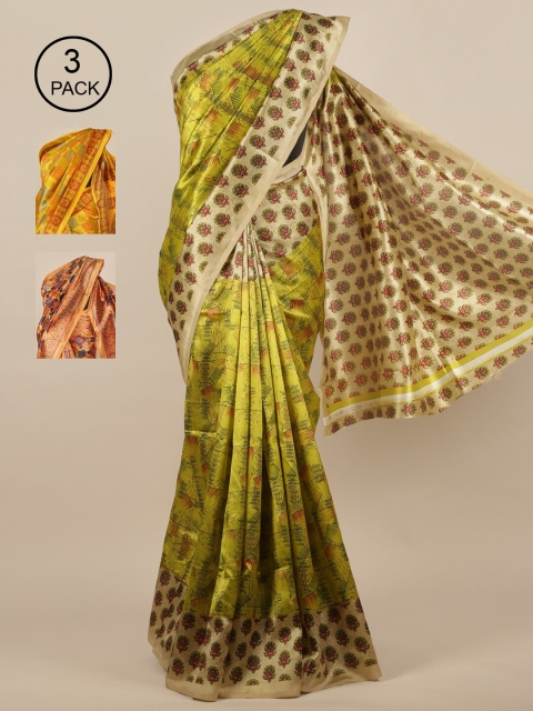 Pothys Pack of 3 Jute Silk Saree, Green