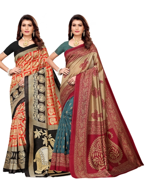 KALINI Pack of 2 Ethnic Motifs Art Silk Saree, Multi