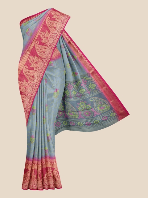 KLM Fashion Mall Grey & Pink Paisley Saree