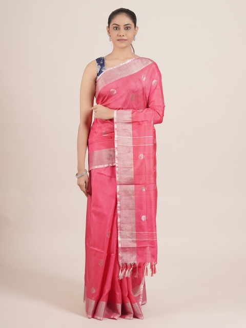 Pothys Pink & Silver-Toned Woven Design Pure Silk Uppada Saree