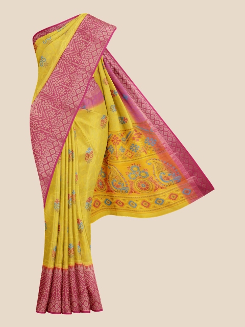 KLM Fashion Mall Yellow & Pink Woven Design Banarasi Saree