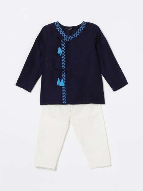 Melange by Lifestyle Boys Blue & Off -White Angrakha Kurta With Pyjamas