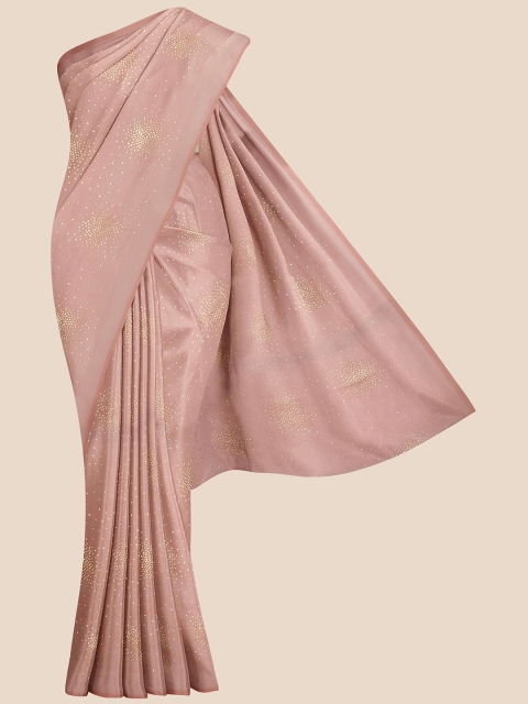 KLM Fashion Mall Peach-Coloured & Gold-Toned Embellished Beads and Stones Saree