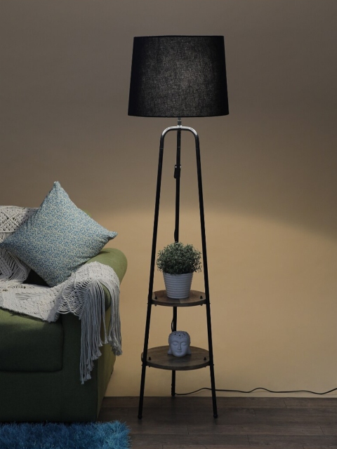 SANDED EDGE Black & Brown Contemporary Tripod Shelf Lamp with Shade