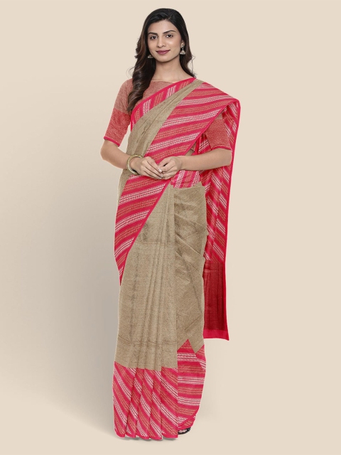Kalamandir Beige & Pink Woven Design Silk Blend Banarasi Saree
