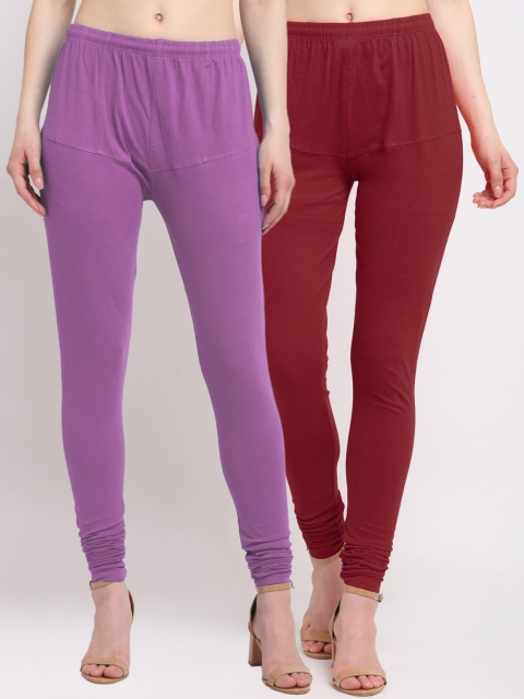 KLOTTHE Women Pack Of 2 Lavender-Coloured & Maroon Solid Cotton Churidar-Length Leggings
KLOTTHE Women Pack Of 2 Lavender-Coloured & Maroon Solid Cotton Churidar-Length Leggings