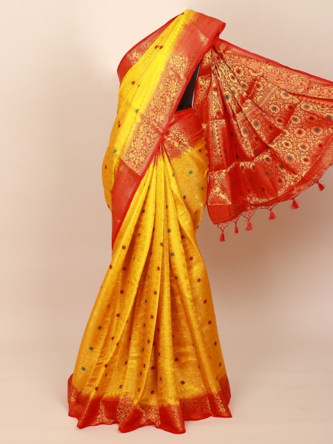 Pothys Yellow & Gold-Toned Woven Design Art Silk Banarasi Saree