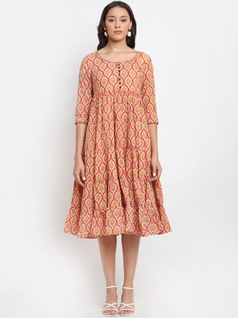 DIVA WALK Women Red Quirky Printed Gotta Patti Anarkali Kurta