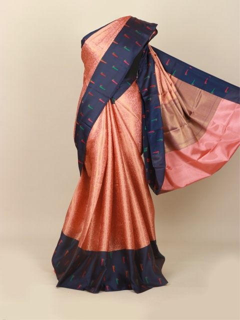 Pothys Peach-Coloured & Blue Woven Design Art Silk Banarasi Saree