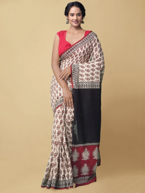 Unnati Silks Women Cream-Coloured & Maroon Pure Bagru Printed Kota Cotton Sustainable Saree
Unnati Silks Women Cream-Coloured & Maroon Pure Bagru Printed Kota Cotton Sustainable Saree
