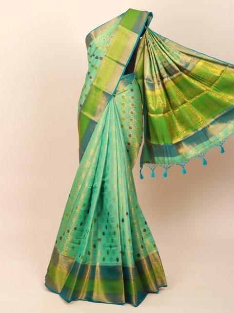 Pothys Green & Gold-Toned Floral Art Silk Banarasi Saree
