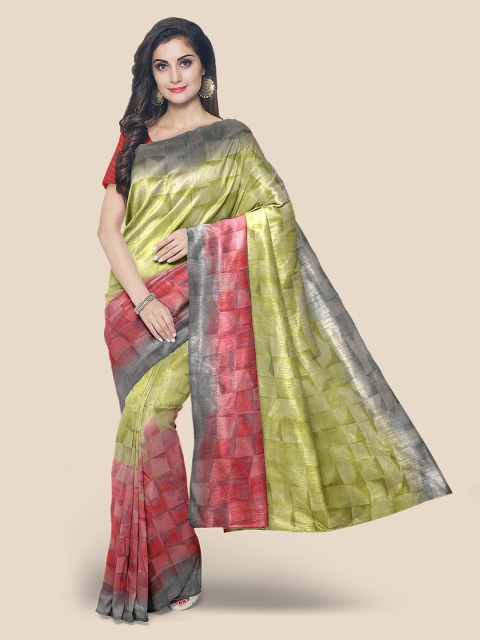 Kalamandir Green & Pink Linen Blend Banarasi Saree