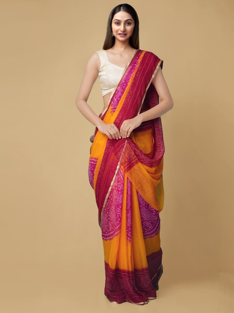 Unnati Silks Orange & Pink Bandhani Saree