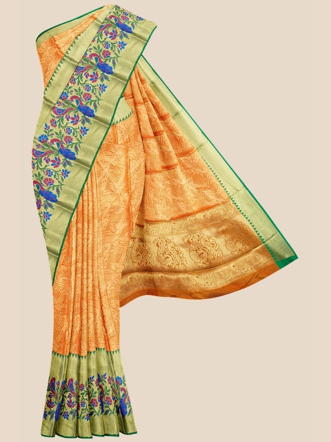 KLM Fashion Mall Orange & Blue Woven Design Zari Silk Blend Banarasi Saree