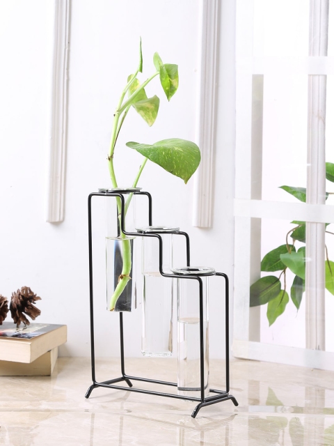 Aapno Rajasthan Set Of 3 Transparent Solid Glass Flower Vases With Wrought Iron Stand
Aapno Rajasthan Set Of 3 Transparent Solid Glass Flower Vases With Wrought Iron Stand