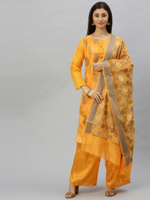 Ishin Women Mustard Printed Pleated Chanderi Cotton Kurta with Palazzos & With Dupatta
Ishin Women Mustard Printed Pleated Chanderi Cotton Kurta with Palazzos & With Dupatta