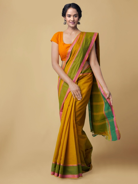 Unnati Silks Yellow & Pink Pure Cotton Mangalagiri Saree