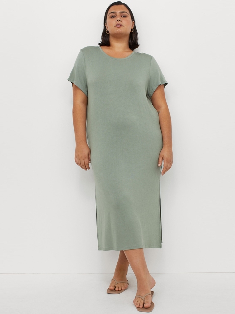 H&M Plus Women Green Solid Jersey Dress