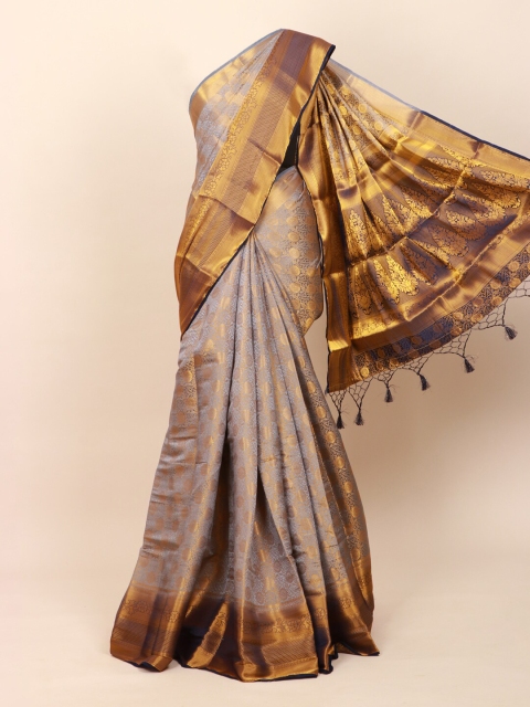Pothys Grey & Gold-Toned Woven Design Zari Art Silk Banarasi Saree