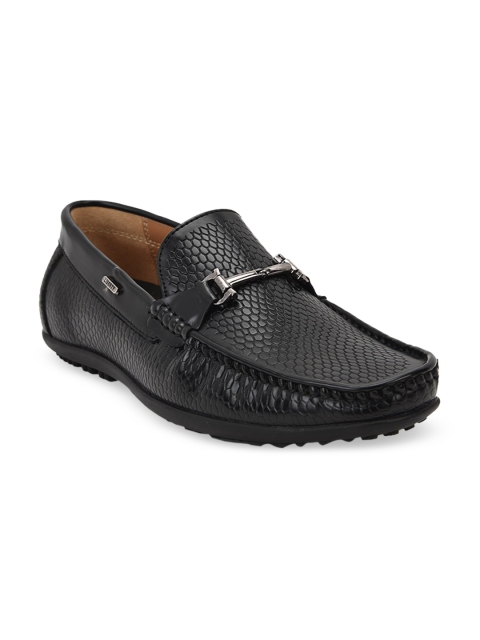 Liberty Men Black Textured PU Loafers