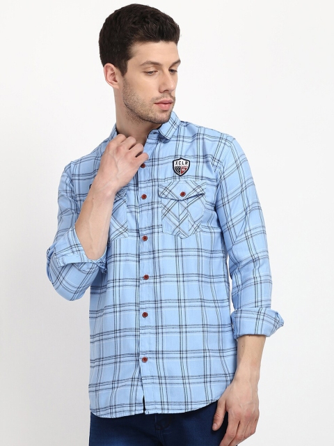 V2 Value & Variety Men Blue Tartan Checks Checked Casual Shirt
