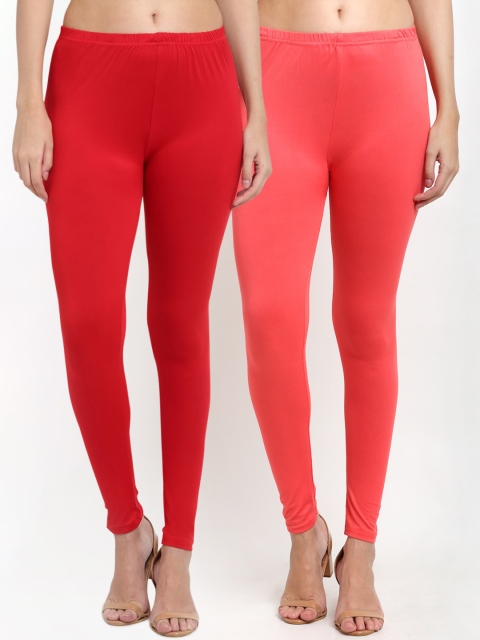 NEUDIS Women Pack Of 2 Pink & Red Ankle-Length Leggings