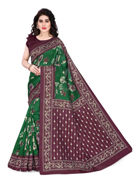 KALINI Green & Maroon Floral Art Silk Bagh Saree