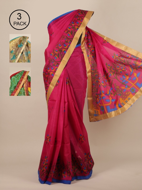Pothys Pack of 3 Cotton Blend Saree, Pink