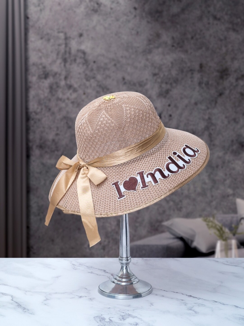 Golden Peacock Women Brown Woven Design Sun Hat With Embroidered Detail