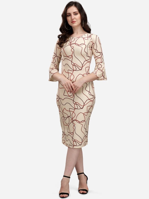 PURVAJA Women Cream-Coloured & Red A-Line Dress