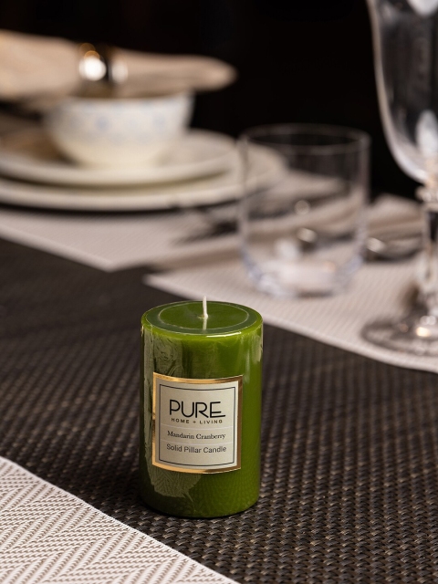 Pure Home and Living Set Of 2 Green Solid Pillar Candles