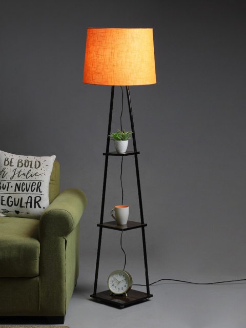 SANDED EDGE Orange & Black Contemporary Shelf Lamp with Shade